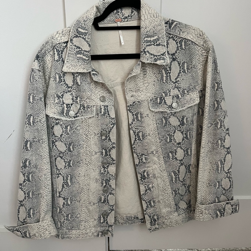 Snake skin print Free People jean jacket